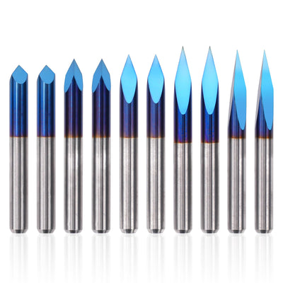 LUNYEE Triangular CNC Router Bits Set, 1/8 Shank Engraving Carving V-Bit with Nano Blue Coating Bits