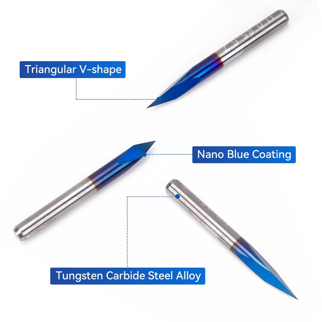 Triangle File Bit Triangular CNC Router Bits Set - V Bits & Nano Blue Bits | Lunyee CNC