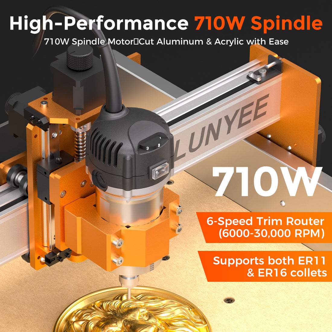 LUNYEE 4040 Pro Max CNC Router Machine, 710W Trimmer & Linear Rail Driven