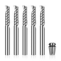 5PCS Single Flute End Mill 1/4”Shank, Upcut CNC Spiral Router Bit for Aluminum Plastic Acrylic PVC