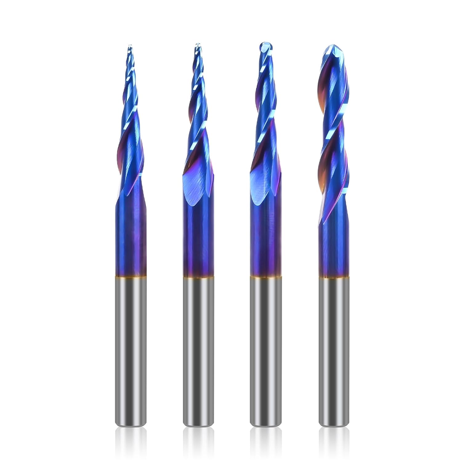 LUNYEE 4PCS Tapered Ball Nose Set Spiral Router Bits 1/4