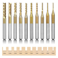 Titanium Coated Engraving Milling Cutter Carbide Bits, 0.8-3mm, 1/8'' Shank, 10 Pieces