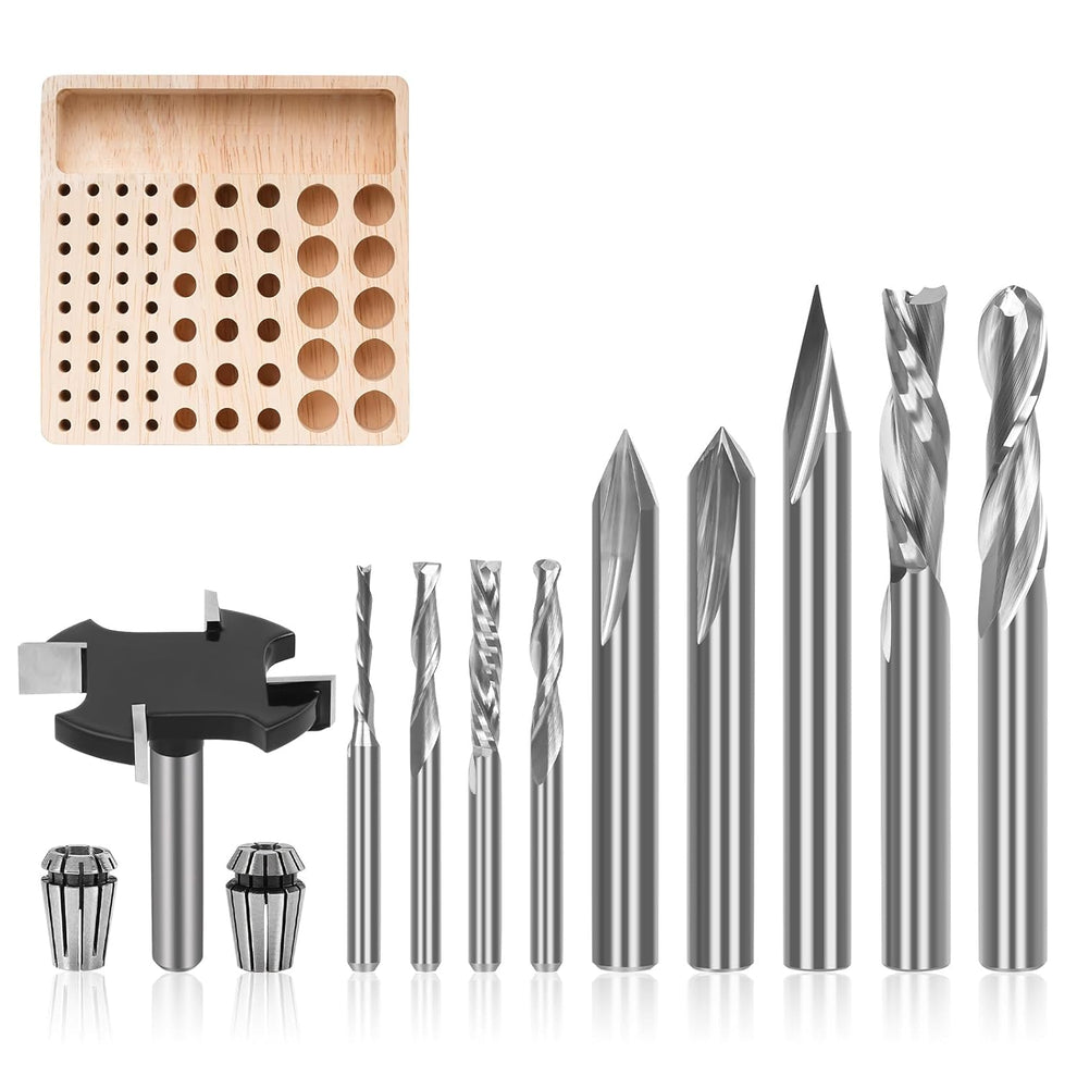 Cnc Router Bit Collection R32 10-Piece CNC Router Bits Set for Woodworking Detail Carving Resin ...