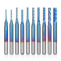 LUNYEE 10Pcs Nano Blue Coat End Mill CNC Router Bits, 0.8-3mm,1.5-3.175mm,1/8" Shank