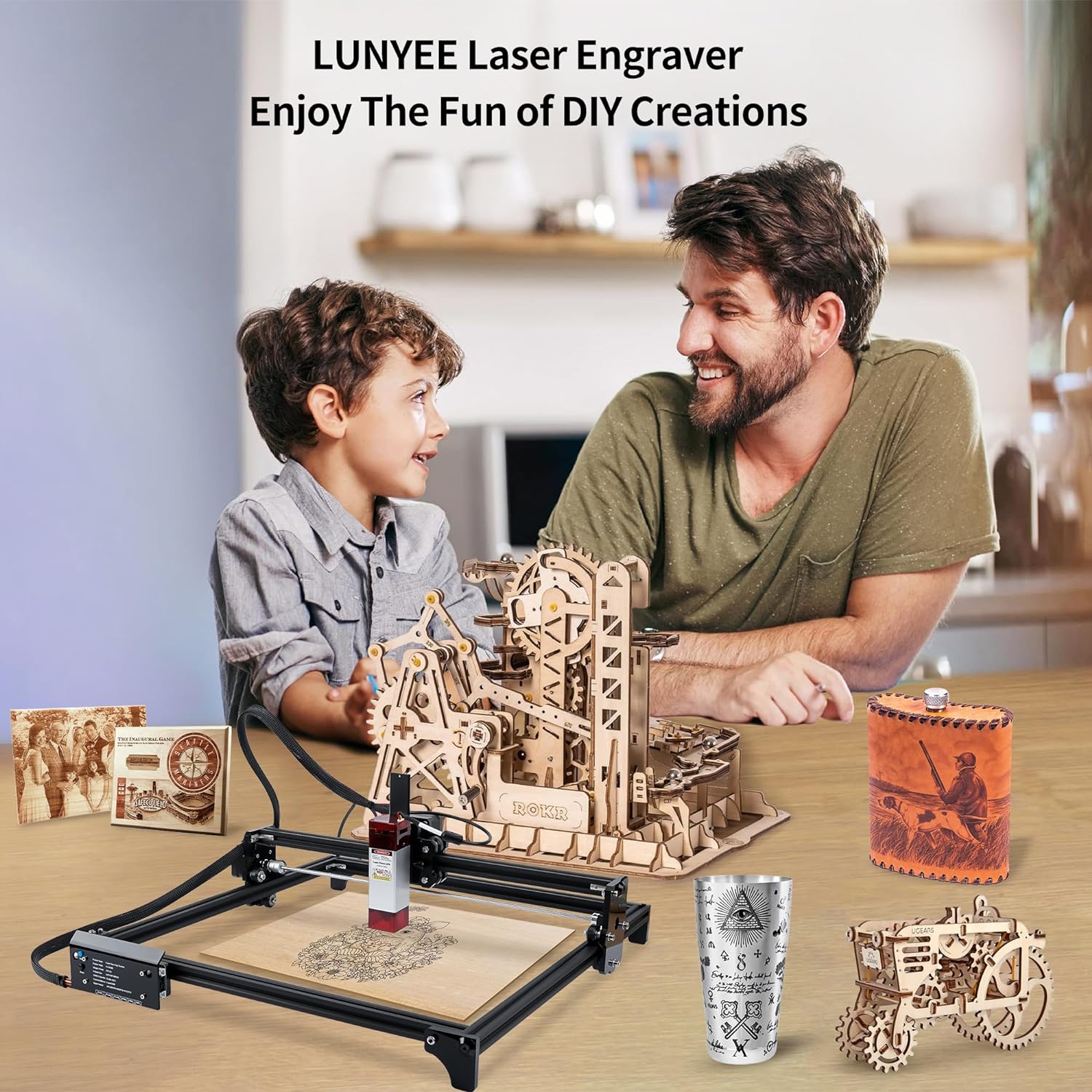 LUNYEE Laser Engraver, 5.5W-10W Compressed Fixed Focus Laser, GRBL Controller Support